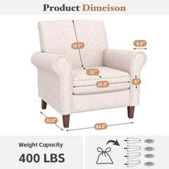 Linen Accent Chairs Upholstered Armchair Beige