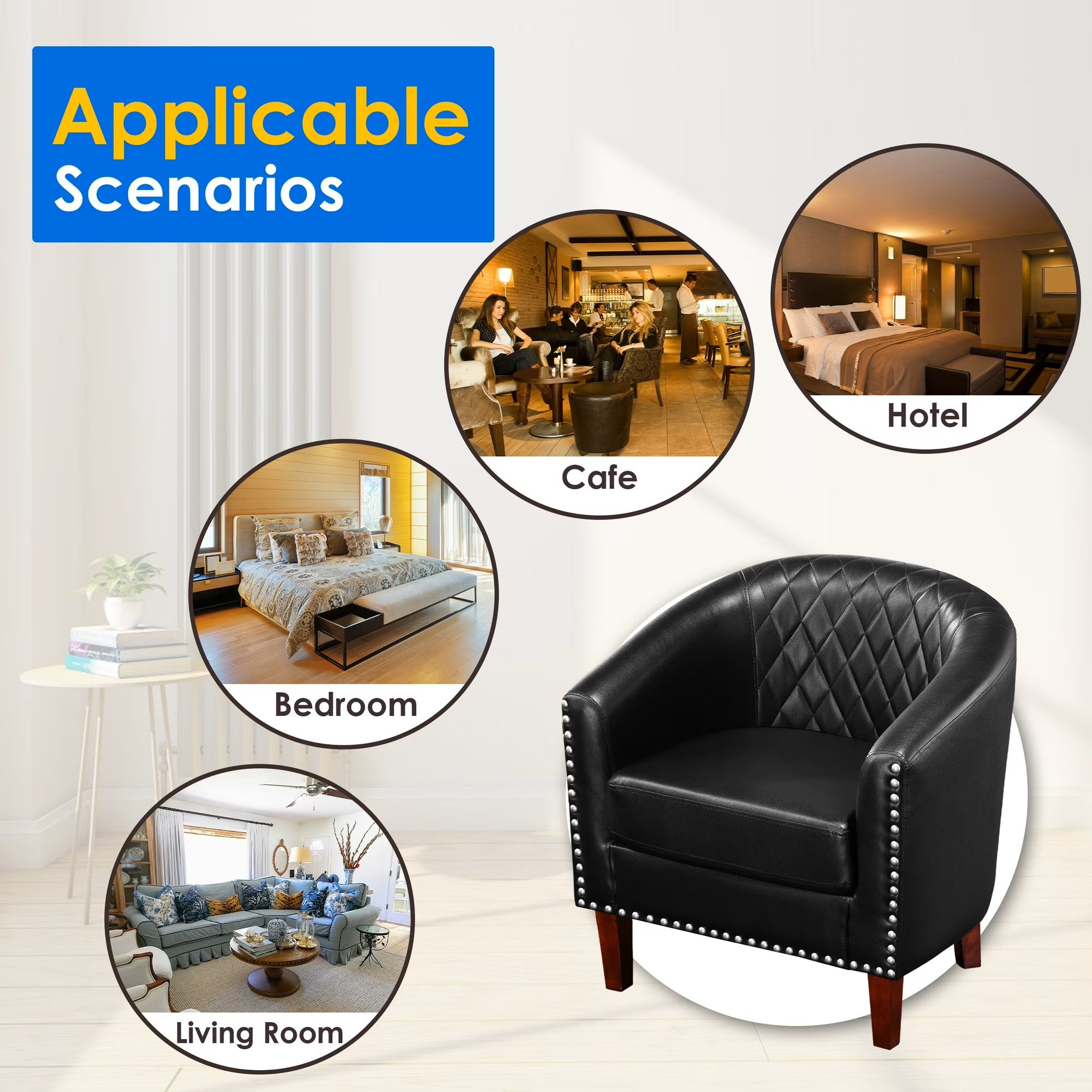 Faux Leather Barrel Chair Modern Tub Club ChairBlack