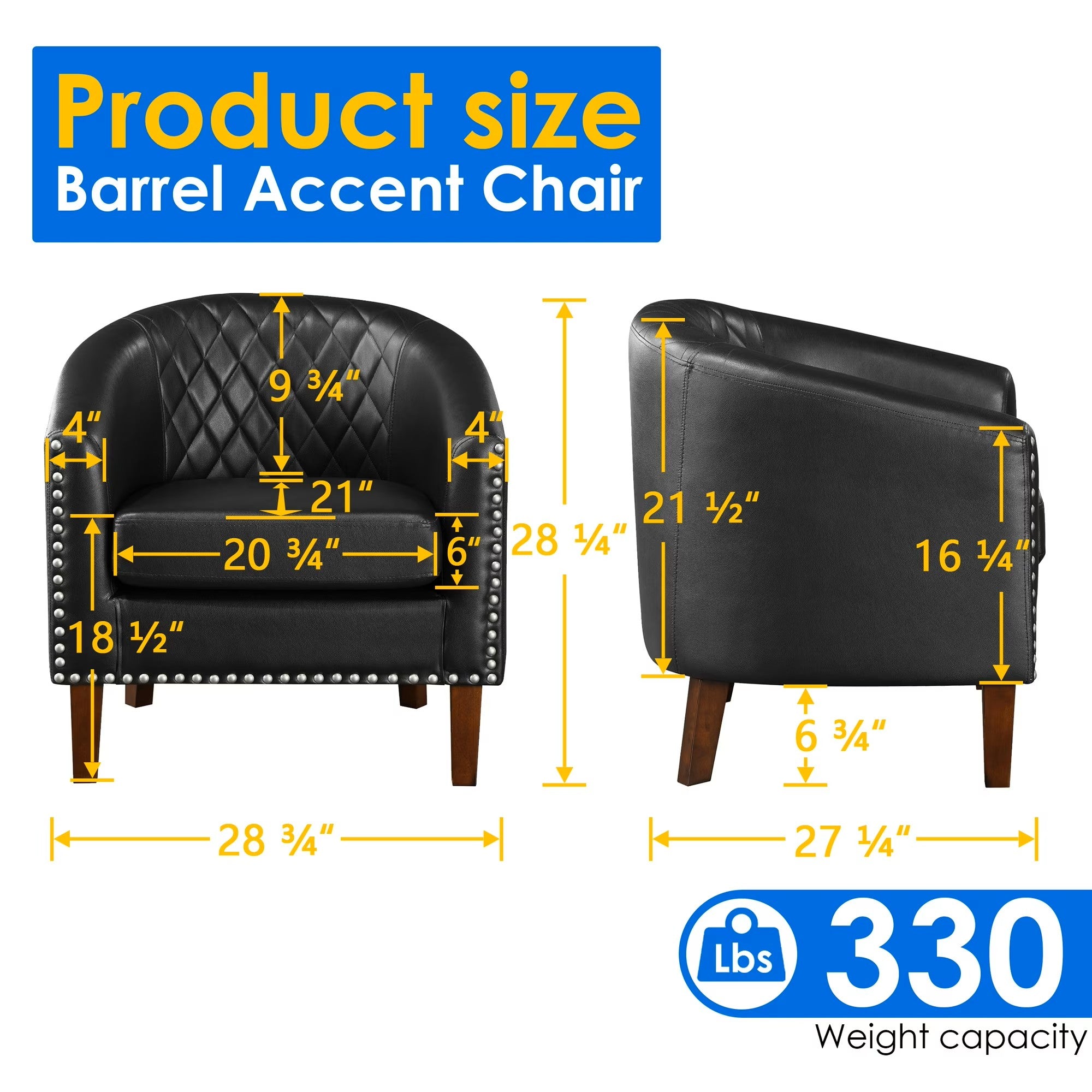 Faux Leather Barrel Chair Modern Tub Club ChairBlack