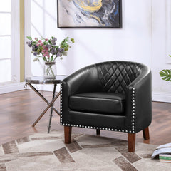 Faux Leather Barrel Chair Modern Tub Club ChairBlack