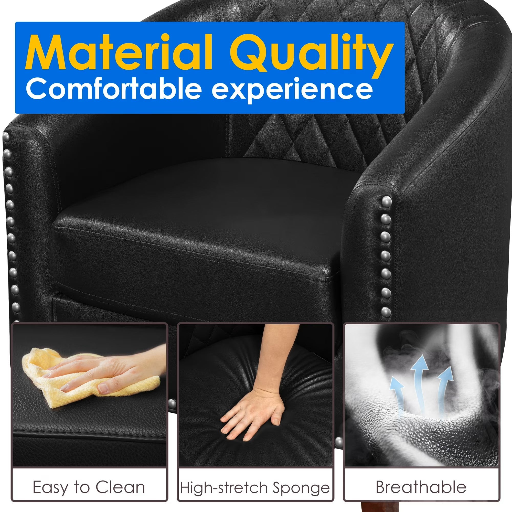 Faux Leather Barrel Chair Modern Tub Club ChairBlack