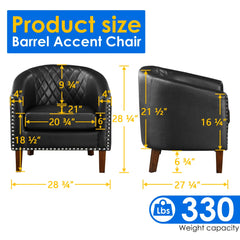 Faux Leather Barrel Chair Modern Tub Club ChairBlack