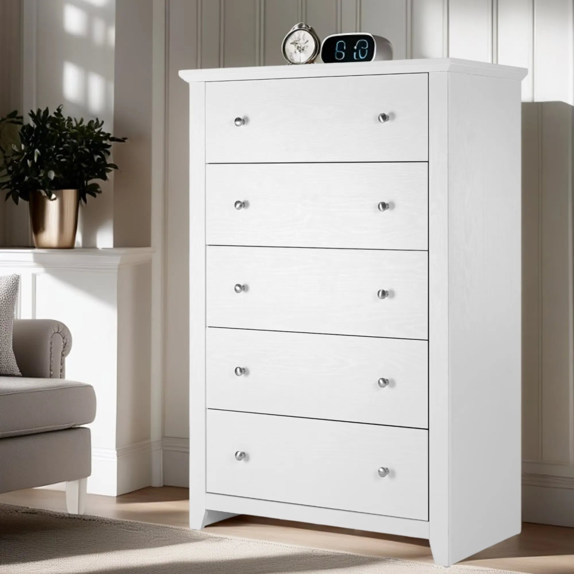 TrumanPick White Dresser for Bedroom, Tall Chest of Drawers for Living Room, Wooden Dressers 31.2"W x 17"D x 47"H for Nursery Hallway Closet