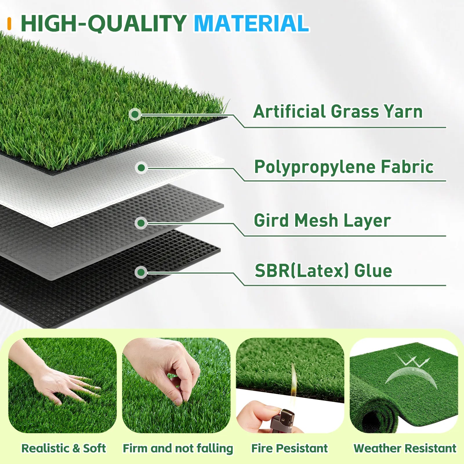 TrumanPick Artificial Grass Turf 6.5 x 10 Ft Waterproof Fake Grass Rug Indoor Outdoor Garden Lawn Mat Fake Grass Rug for Pets, 0.4"H