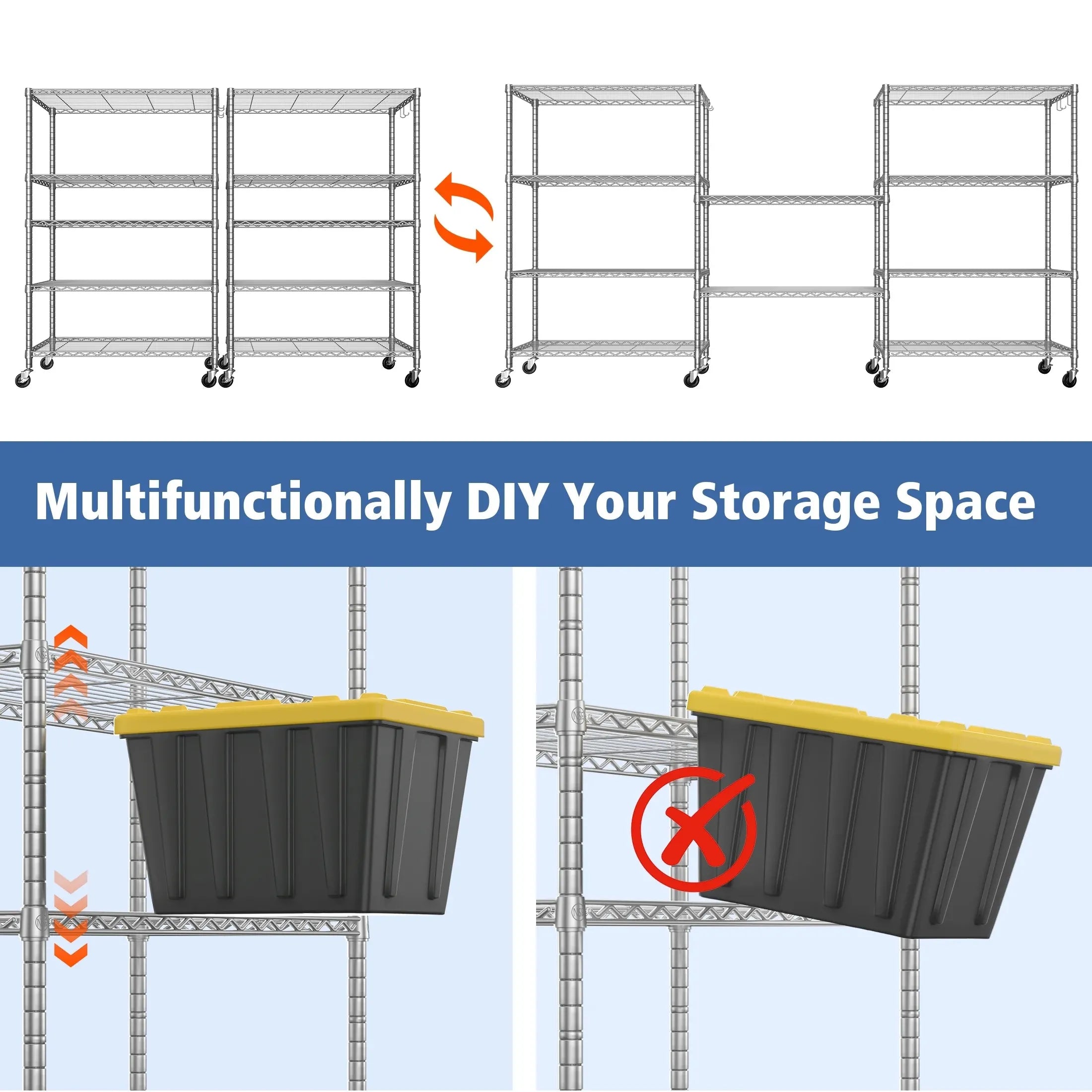 TrumanPick 5-Tier Wire Storage Shelves 81"H x 48"W x 24"D Pantry Organizer Heavy Duty Metal Shelf, Adjustable Wire Rack with Hooks, Garage Shelving Unit for Kitchen, Chrome
