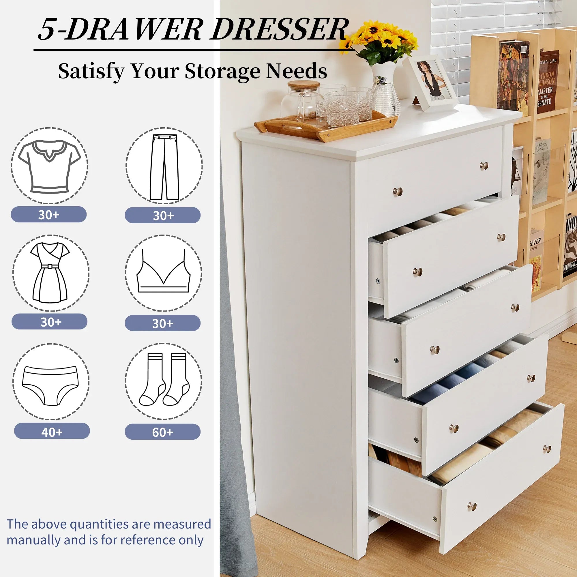 TrumanPick White Dresser for Bedroom, Tall Chest of Drawers for Living Room, Wooden Dressers 31.2"W x 17"D x 47"H for Nursery Hallway Closet