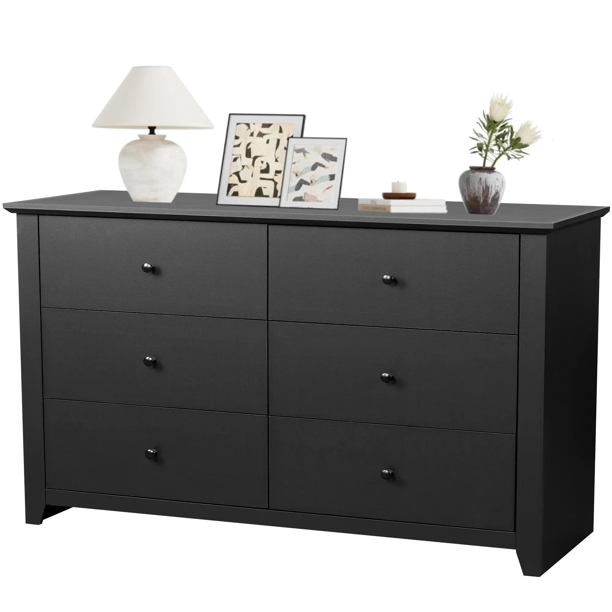 TrumanPick Black Dresser for Bedroom 6 Drawer Double Dresser Wood Wide Chest of Drawers for Living Room Hallway 47"L x 17"W x 33"H