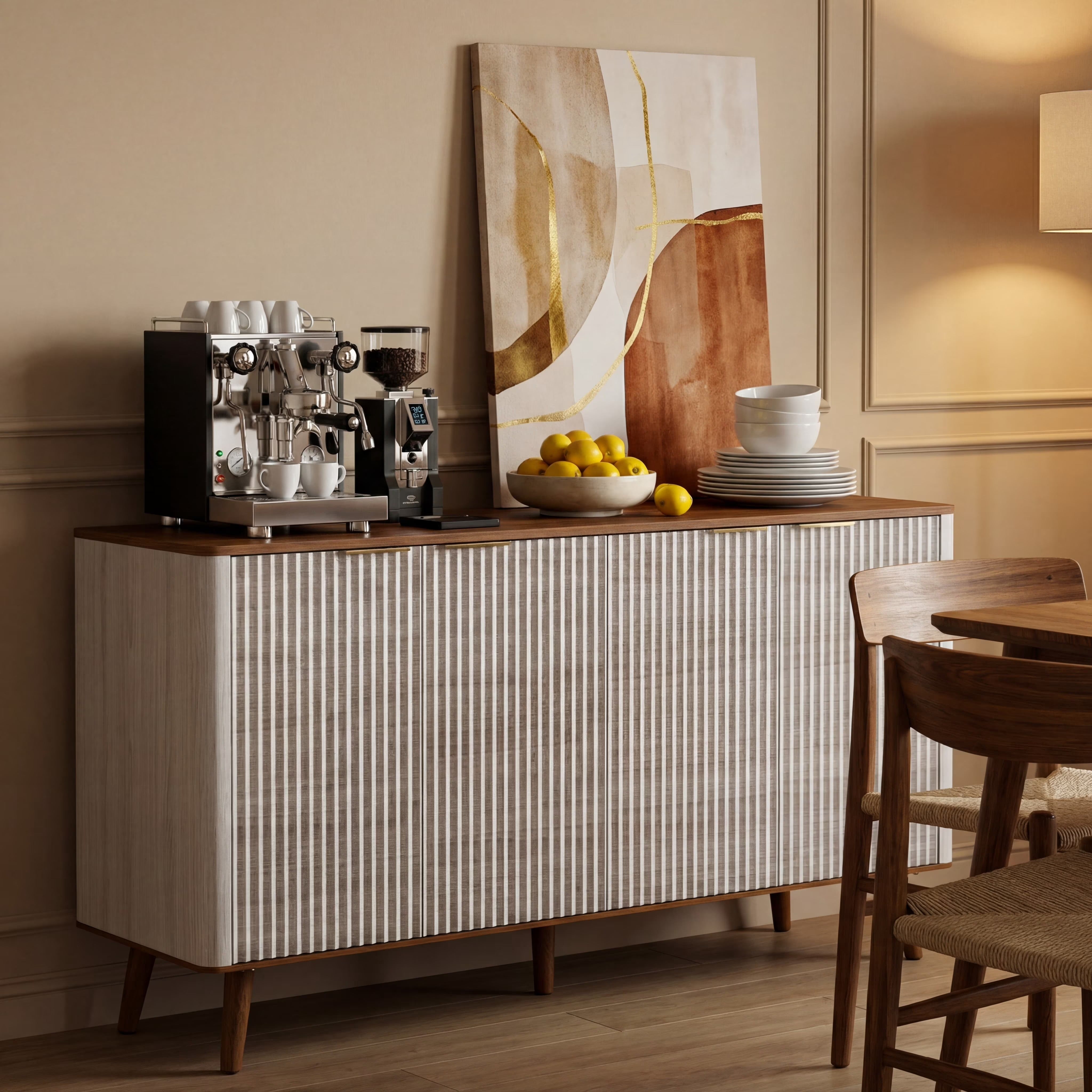 Sideboard Buffet with Fluted Doors for Living Room
